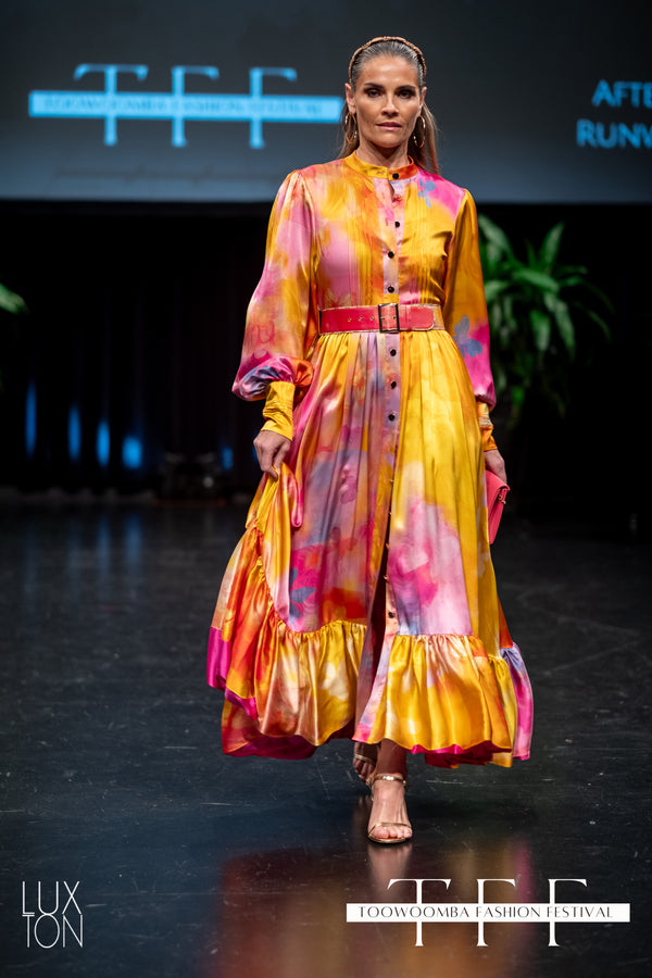 Firefly Pure Silk Maxi Flounce shirt Dress